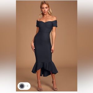 Lulus Off the shoulder Dark Blue Midi Dress